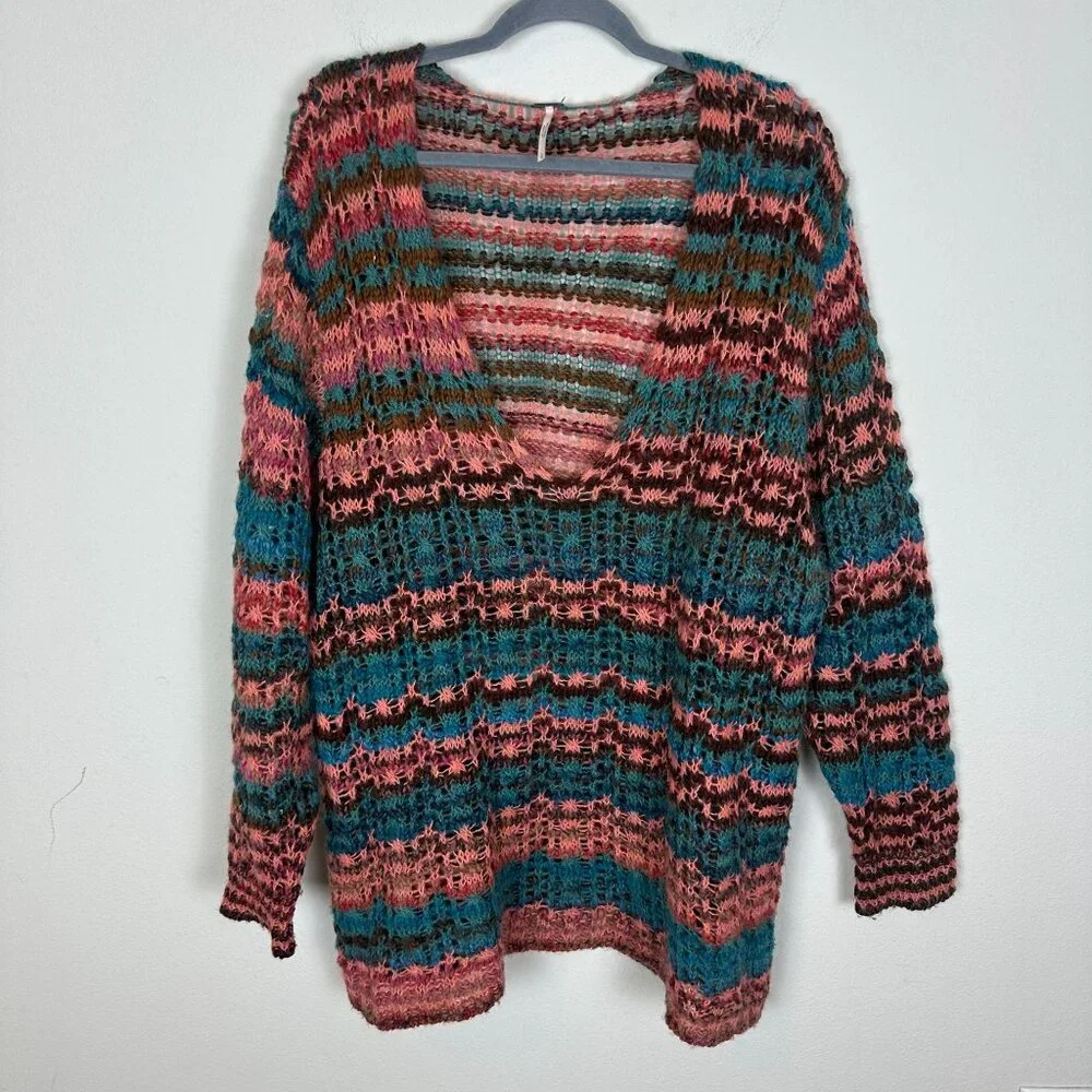 Free People Spell on Your Sweater L Boho Artsy Tunic Multicolor Cottagecore Beac - Picture 2 of 10
